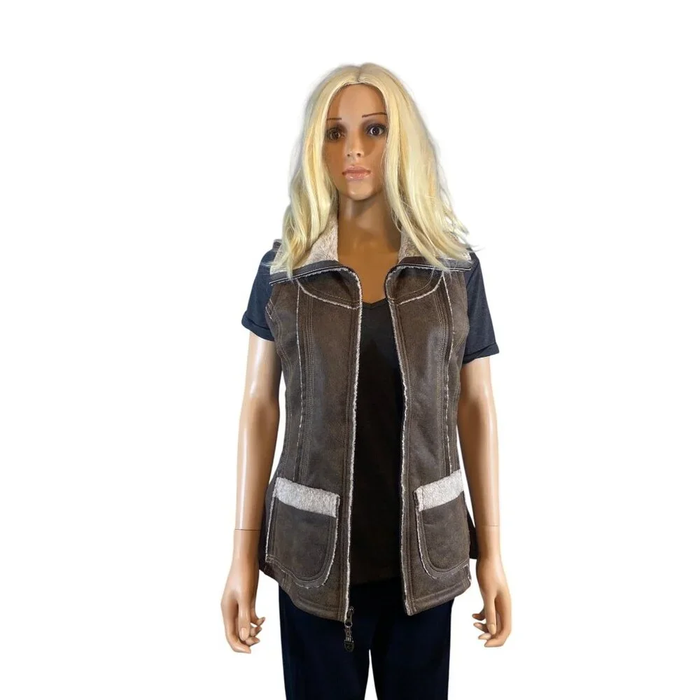 NWT KUHL Womens Dani Sherpa Vest Italian Faux Leather Shearling S Brown MSRP$219 - Picture 13 of 17